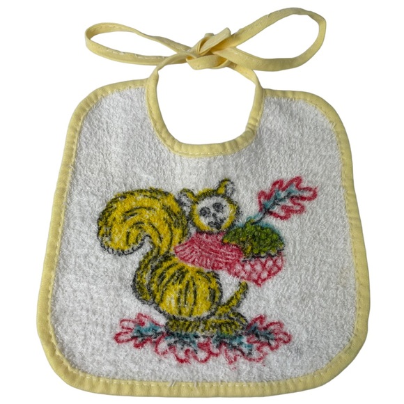 Vintage Squirrel Acorn Oak Leaf Tie-up Baby Bib Infant Nature Red Yellow Photos - Picture 10 of 10